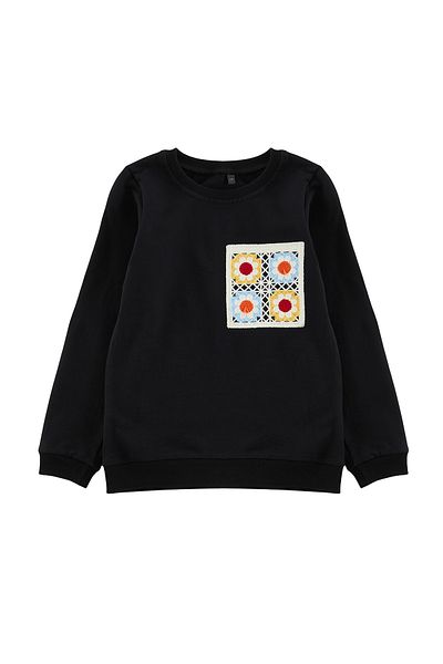 TRENDYOLKIDS Černá dívčí bavlněná pletená mikina s potiskem TKDAW25SW00011