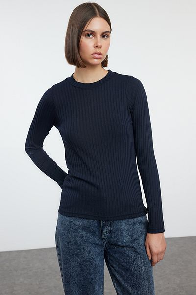 Trendyol Collection Crew Neck Navy Blue-Stone Knitted Blouse 2 Pack - TWOAW25BZ00066