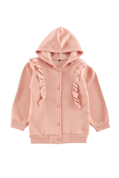 TRENDYOLKIDS Lachsfarbene Mädchen-Strickjacke aus Baumwolle mit Rüschen und Kapuze TKDAW25HI00004