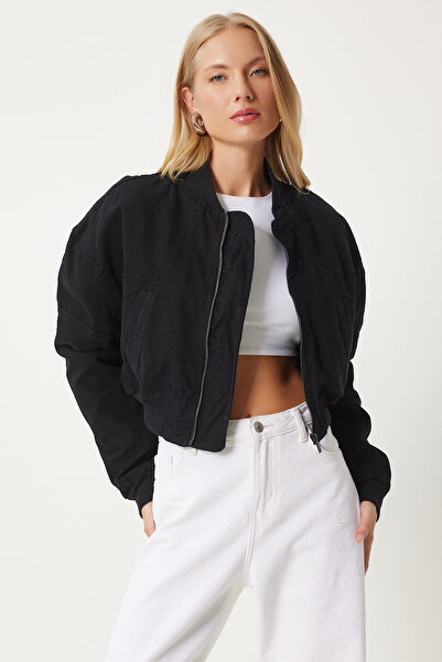 Happiness İstanbul Dámská bunda Black Crop Bomber - Kl00003