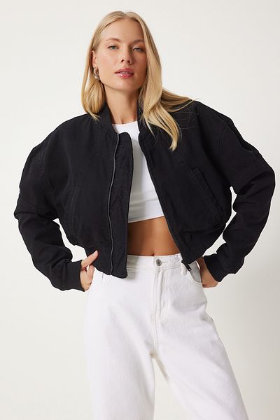 Happiness İstanbul Jachetă neagră pentru femei Crop Bomber - KL00003
