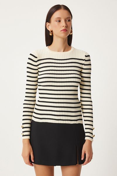 Happiness İstanbul Saran Knitwear Blouse - Women's, Black, Bone Button Detail Fn03307