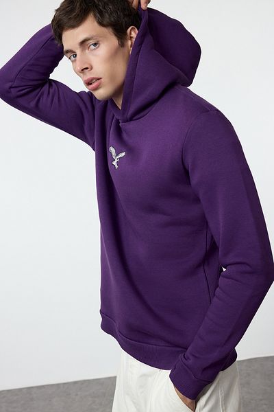 Trendyol Collection Lila Regular/Normal Cut Animal Embroidery Fleece Inside Hooded Sweatshirt TMNAW25SW00094