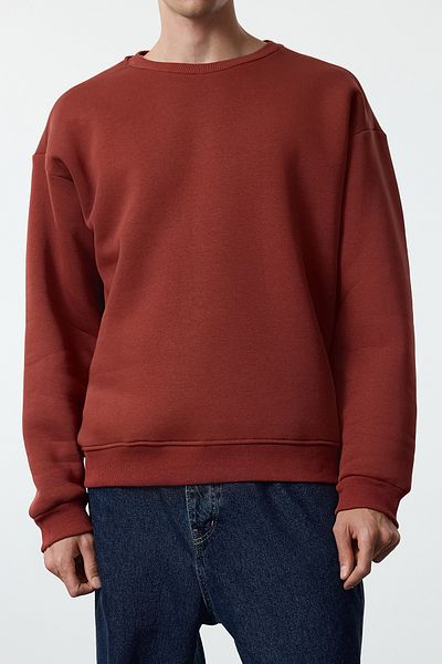 Trendyol Collection Fleece-Sweatshirt aus Baumwolle in Übergröße – Tile TMNAW25SW00011
