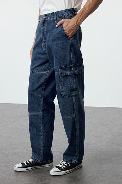 Trendyol Collection Ανδρικό Indigo Baggy Jeans - Cargo Loose Jeans TMNAW25JE00002
