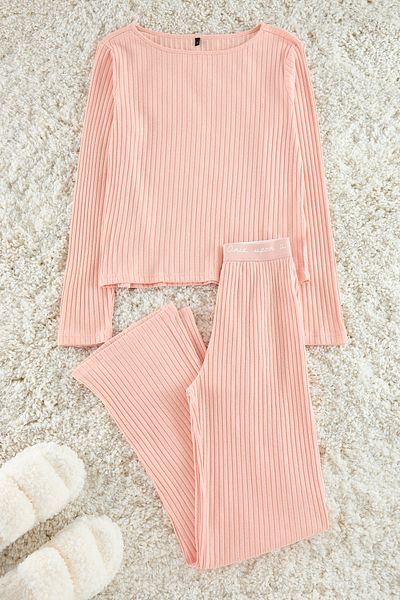 Trendyol Collection Pyjama-Set aus Cord – Puderfarbener Slogan, Gummidetails Thmaw21Pt0269