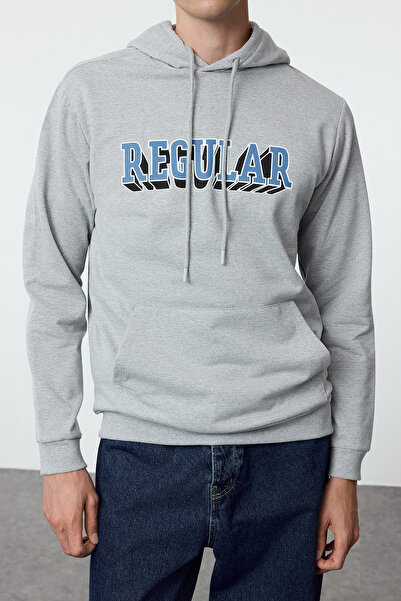 Trendyol Collection Potištěná fleecová mikina s kapucí - Snow Melange, pravidelný střih Tmnaw25Sw00063