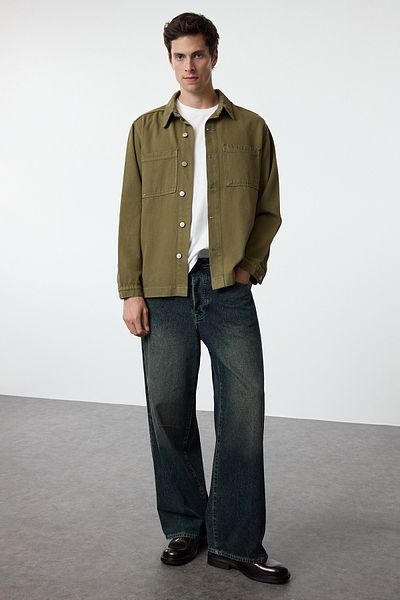 Trendyol Collection Dvojité kapsy v khaki barvě 100% bavlna Regular Fit džínová bunda - TMNAW23CE00013