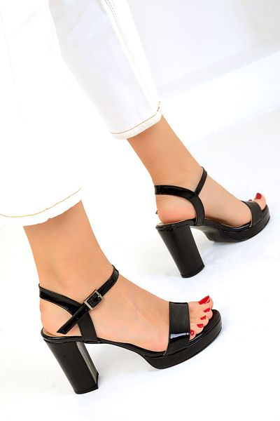 SOHO Patent Leather Black Women's Classic Heeled Shoes - 19513