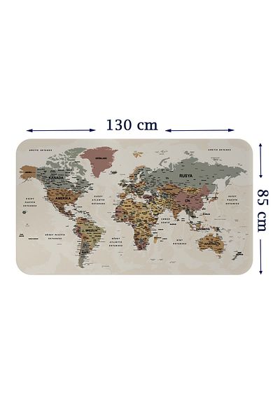 Dropcek eticaret World Map Wall Sticker - Turkish Educational, Country and Capital Ocean Detailed, 85X130-3838