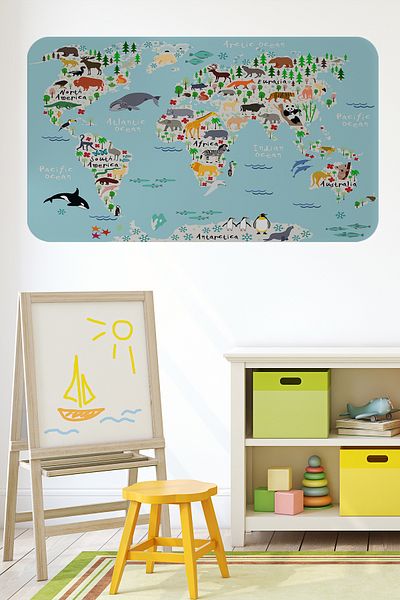 Dropcek eticaret Educational World Map World Atlas Children's and Baby's Room Wall Sticker-85x130-3771