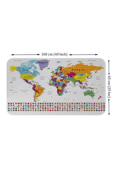 Dropcek eticaret Educational Capital Detailed Atlas with Country Flag World Map Wall Sticker -60x105-3848