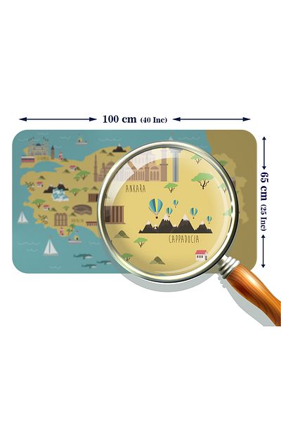 Dropcek eticaret Educational and Instructional Children's Room Turkey Map Wall Sticker - 60x105-3877
