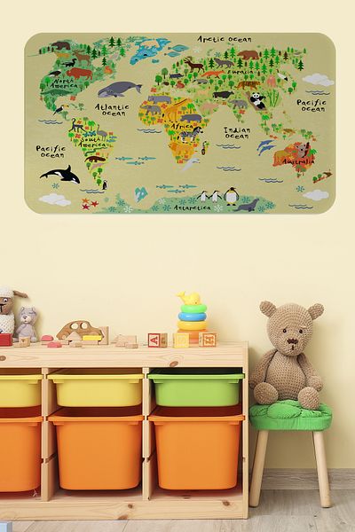 Dropcek eticaret Educational World Map World Atlas Children's and Baby's Room Wall Sticker-85x130-3772