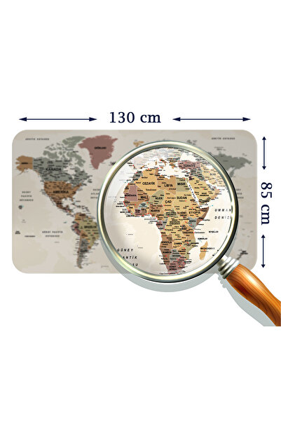 Dropcek eticaret World Map Wall Sticker - Turkish Educational, Country and Capital Ocean Detailed, 85X130-3838