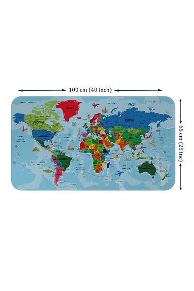 Dropcek eticaret Turkish Educational World Map Atlas - Ocean Detailed, 60x105cm Wall Sticker -3866