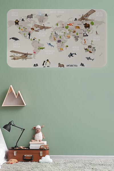 Dropcek eticaret Educational World Map World Atlas Children's and Baby's Room Wall Sticker - 60x105-3797