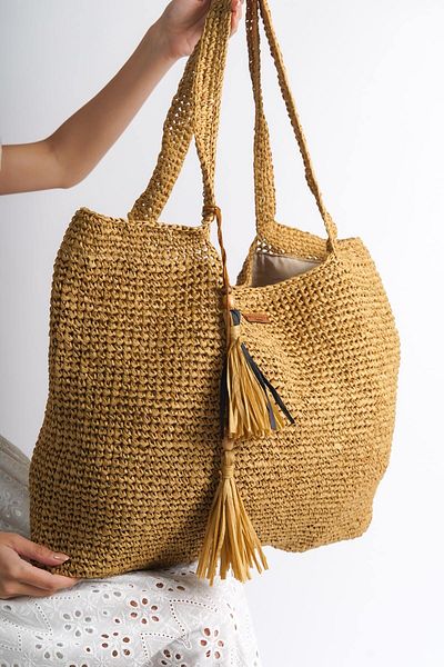 Mubiano Καλοκαιρινή μακριά τσάντα Raffia Beige Daily & Beach -MSLY1377-BJ
