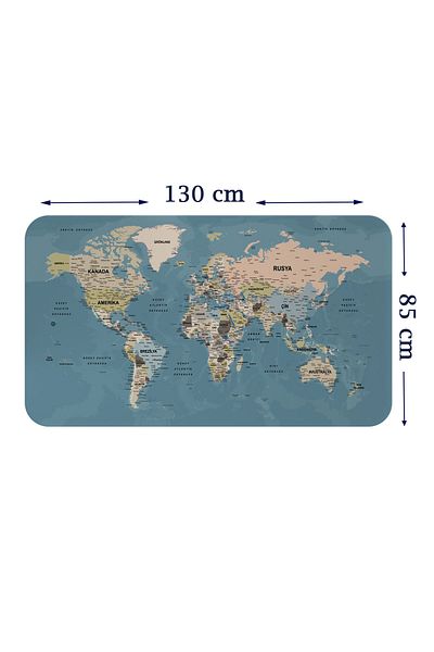 Dropcek eticaret World Map Wall Sticker - Turkish Educational, Country and Capital Ocean Detailed, 85x130-3836
