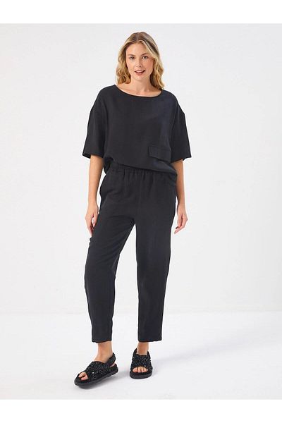 Faik Sönmez U68547 - Black Comfort Fit Cargo Pants with Elastic Waist and Cargo Pocket
