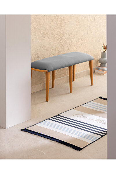 Madame Coco Rocasson Saçaklı Dokuma Kilim - 60x100 cm - Bej/Lacivert