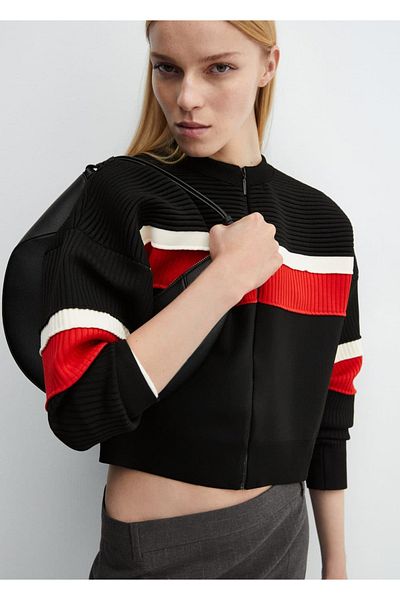MANGO Woman Ribbed cardigan with zipper