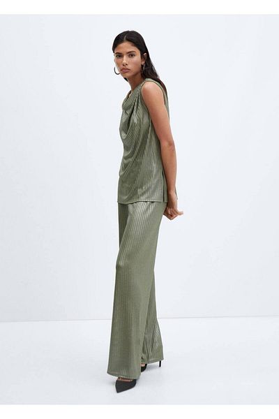 MANGO Woman Pantaloni lați cu talie elastică