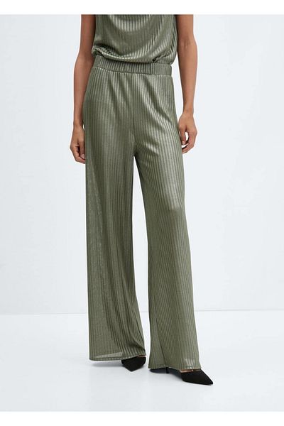 MANGO Woman Pantaloni lați cu talie elastică