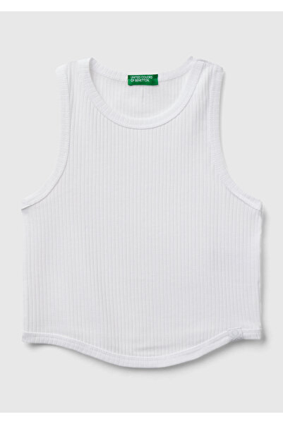 United Colors of Benetton White Corded Girl's Crop Tank Top