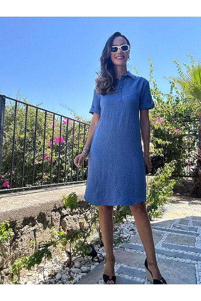 Atelier Derin Rochie midi albastră cu gât polo