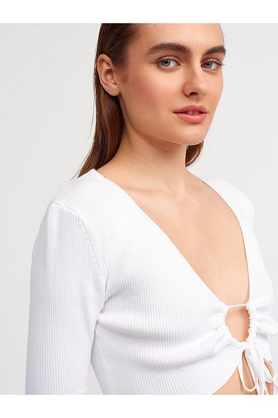 Dilvin 60133 Krajka s výstřihem do V Přední pletenina Cardigan-ecru