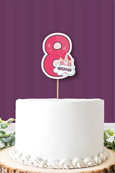 neşeli günlerim Στολίδι τούρτας με θέμα το μονόκερος 8 ετών (οκτώ) *παχύ χαρτί