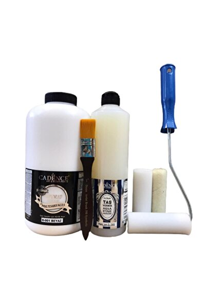 Cadence Boya Cadence Mutfak Boyama Seti 2 Litre Beyaz Boya 500 ml Taş Vernik Ipek Fırça 2,5cm-hediyeli