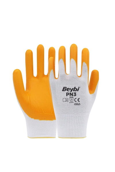 Beybi Pn3 Yellow Polyester Knitted Nitrile Work Gloves 9 No 12 Pairs