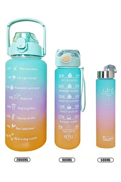 Rosemor 3-Piece Motivational Water Bottle Colorful Figured Water Bottle with Straw