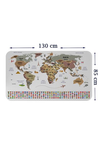 Dropcek eticaret Turkish Educational Wall Sticker - with Country Flag, Capital Detail, World Map - 85X130-3862