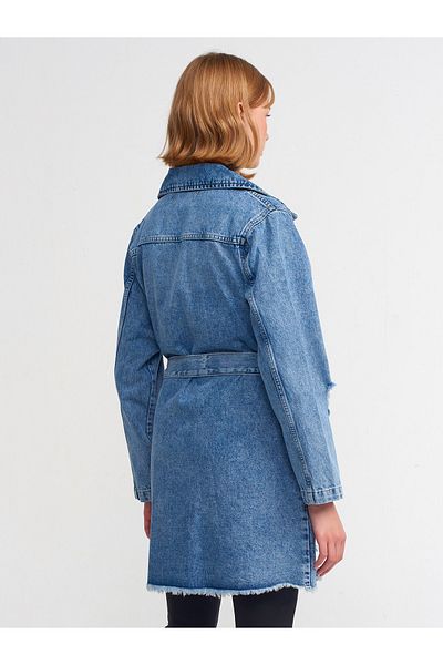 Dilvin 65336 Denim-Trenchcoat mit Metallknöpfen – Blau