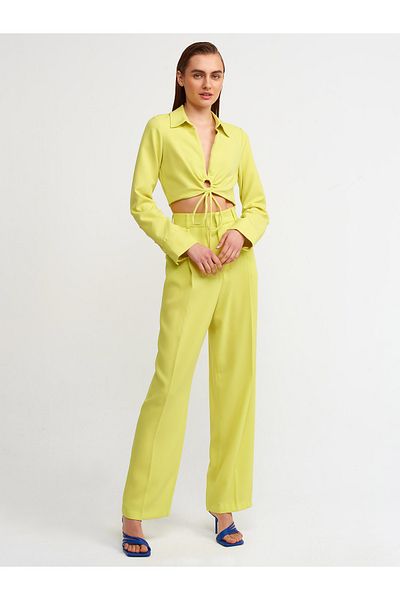 Dilvin 50117 Ring Detailed Crop Shirt-lime