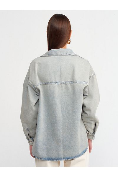 Dilvin 50717 Cămașă oversize din denim cu un singur buzunar - Nuanță