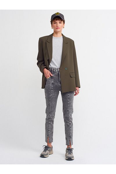 Dilvin Model 4301 Pantaloni gri din Lycra cu fantă frontală