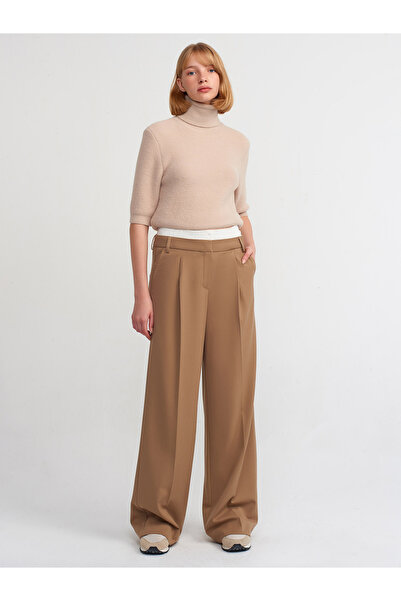 Dilvin 71211 Çamaşır Detaylı Bol Pantolon-Camel