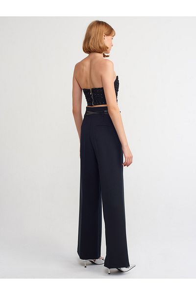 Dilvin 71209 Belted High Waist Trousers-black
