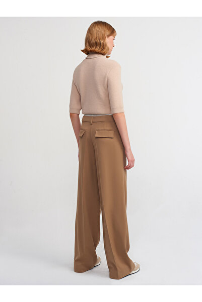 Dilvin 71211 Çamaşır Detaylı Bol Pantolon-Camel