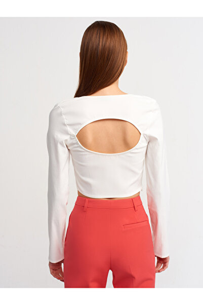 Dilvin 50138 Low-Rise Square Neck Top-ecru