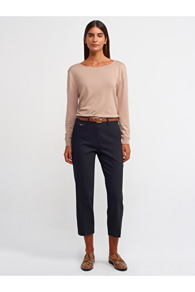 Dilvin 71232 Belted Straight Fit Trousers-Black