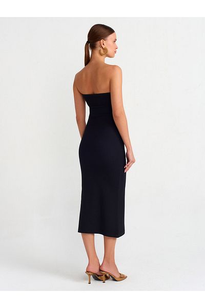 Dilvin 91100 Rochie midi fără bretele-neagră