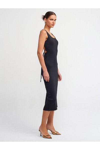 Dilvin 90199 Rochie de tricotaj cu guler oval decoltat la spate-negru