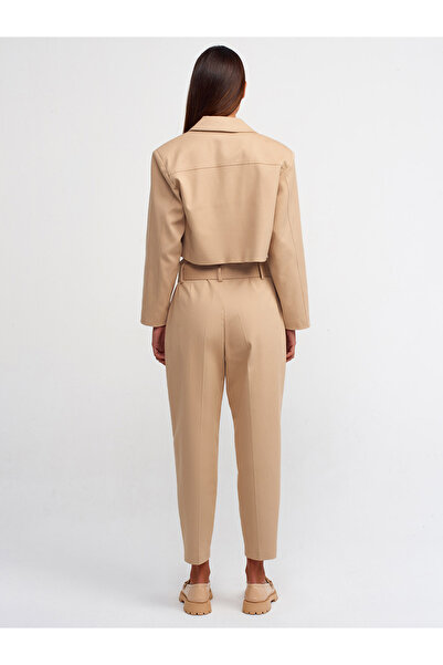 Dilvin 71227 Belted Paperbag Trousers-Beige