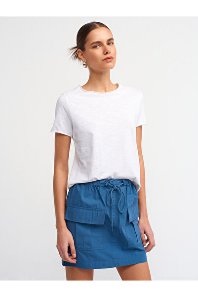 Dilvin 30817 Bisiklet Yaka T-shirt-Beyaz