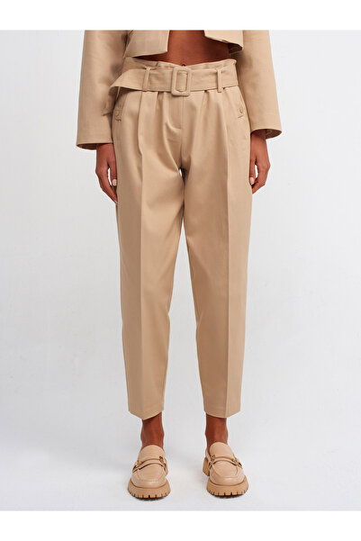 Dilvin 71227 Belted Paperbag Trousers-Beige